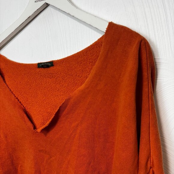 Orange Cropped Sweatshirt Pullover V Neck Raw Hem Long Sleeve Wild Fable Womens - Picture 2 of 5